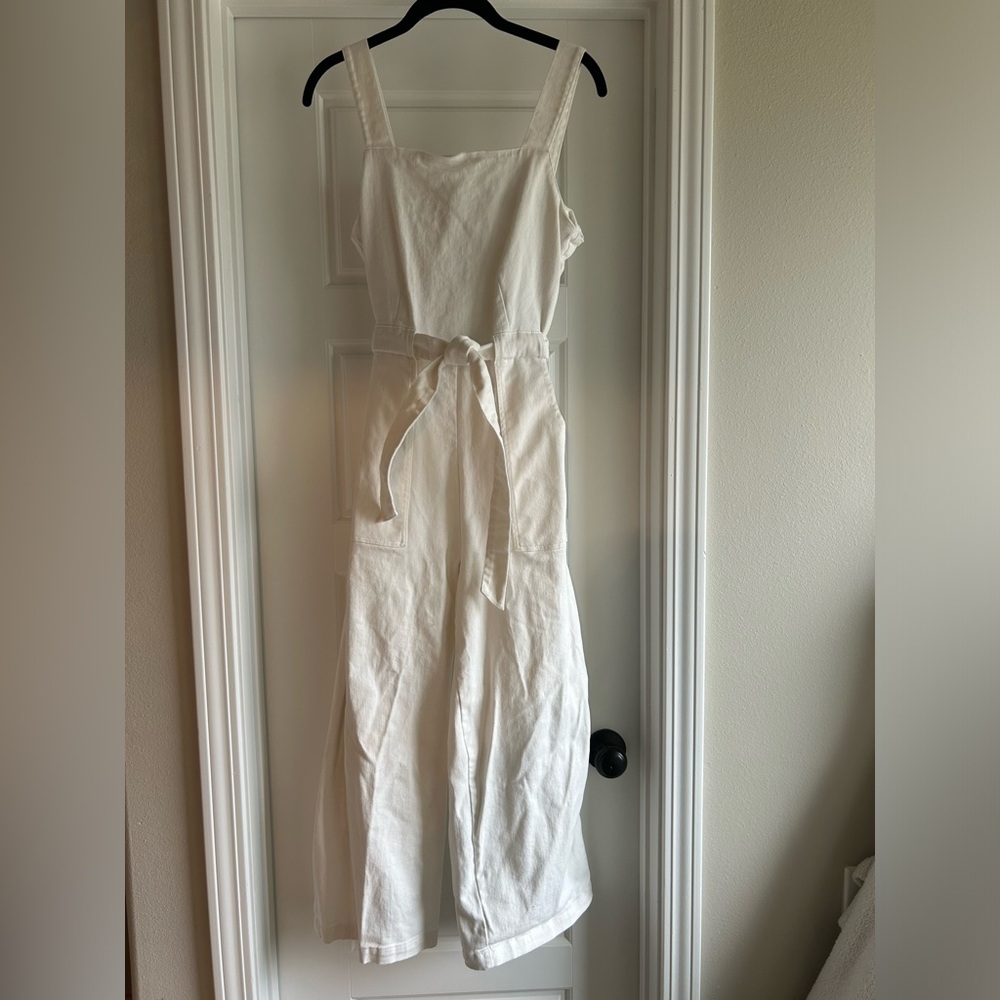 Copper Key Off-white Denim Tie-Waist Maxi Jumpsuit